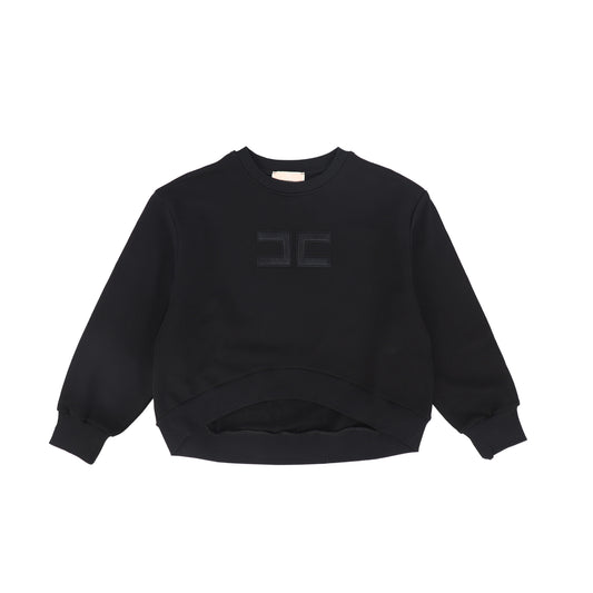 ELISABETTA FRANCHI BLACK LOGO ASYMMETRICAL SWEATSHIRT