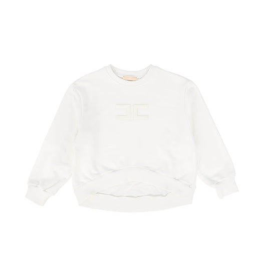 ELISABETTA FRANCHI WHITE LOGO ASYMMETRICAL SWEATSHIRT