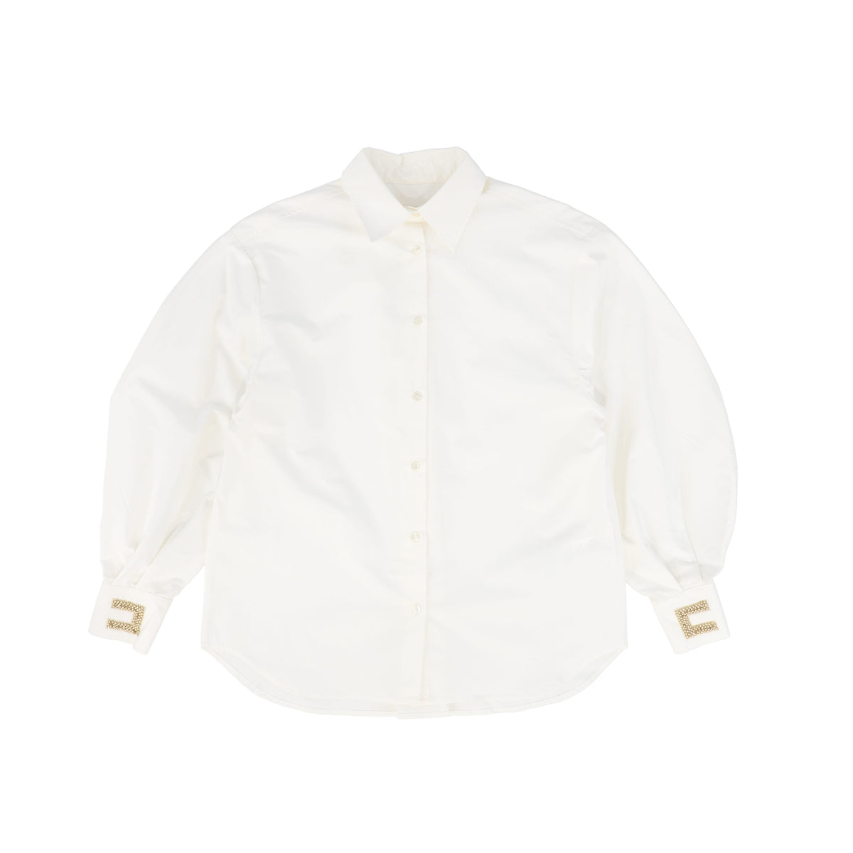 ELISABETTA FRANCHI IVORY EMBROIDERED POPLIN BLOUSE