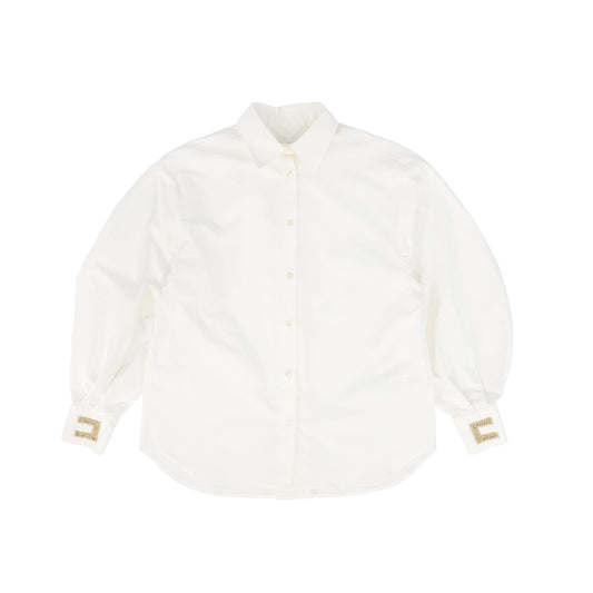 ELISABETTA FRANCHI IVORY EMBROIDERED POPLIN BLOUSE
