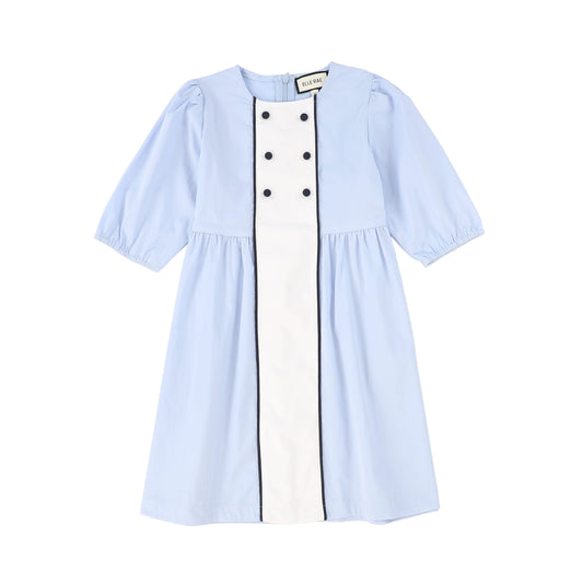 ELLE RAE BLUE DOUBLE BREASTED 3/4 SLEEVE DRESS