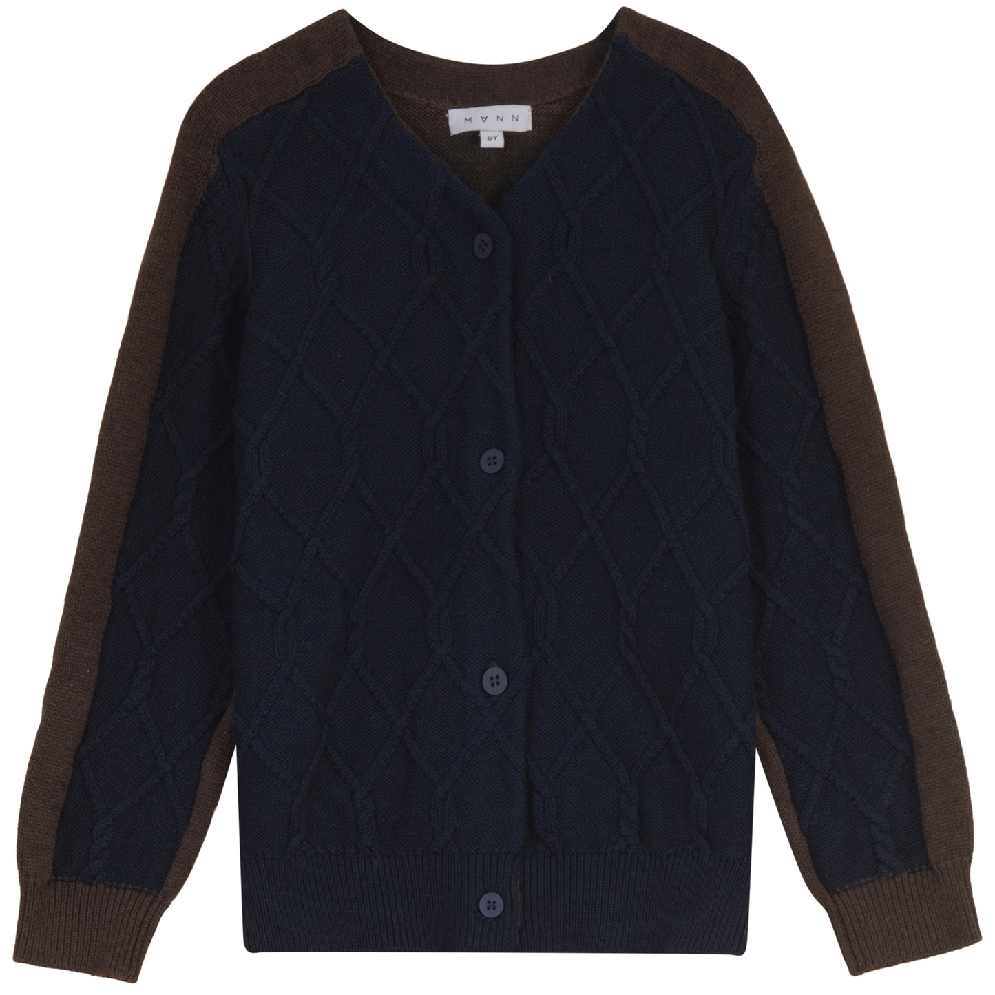 MANN NAVY TWO TONE ARGYLE CABLE KNIT CARDIGAN