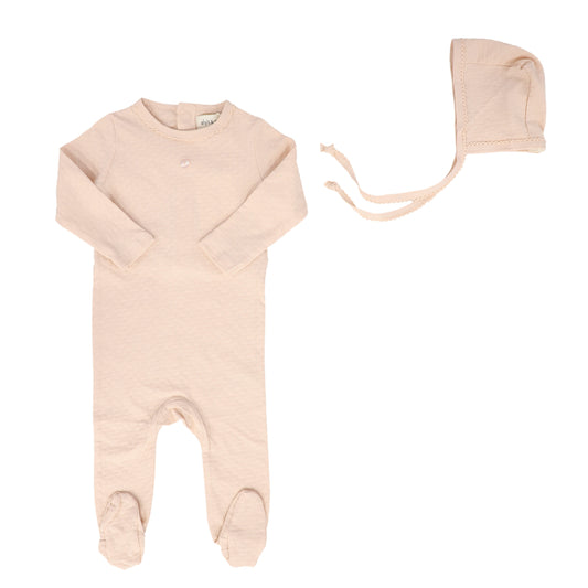 ELY'S & CO PINK POINTELLE HEART FOOTIE + BONNET