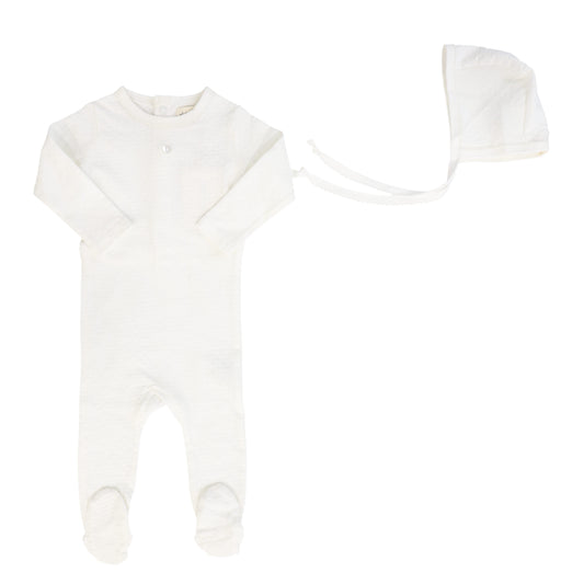 ELY'S & CO WHITE POINTELLE HEART FOOTIE + BONNET