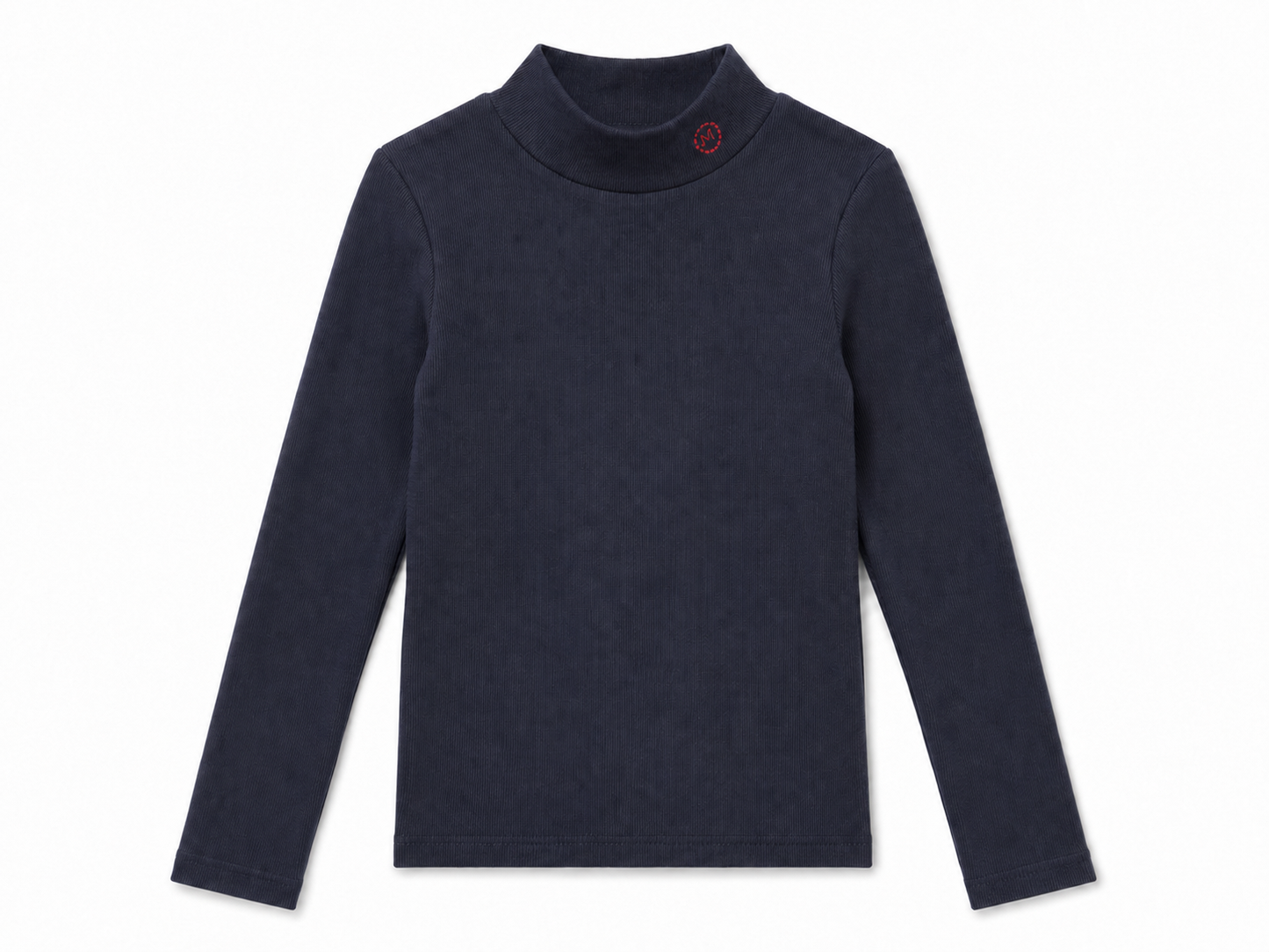 MADELEINE NAVY RIBBED EMBROIDERED MOCKNECK