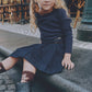 MADELEINE DARK BLUE DENIM PLEATED BUCKLE SKIRT