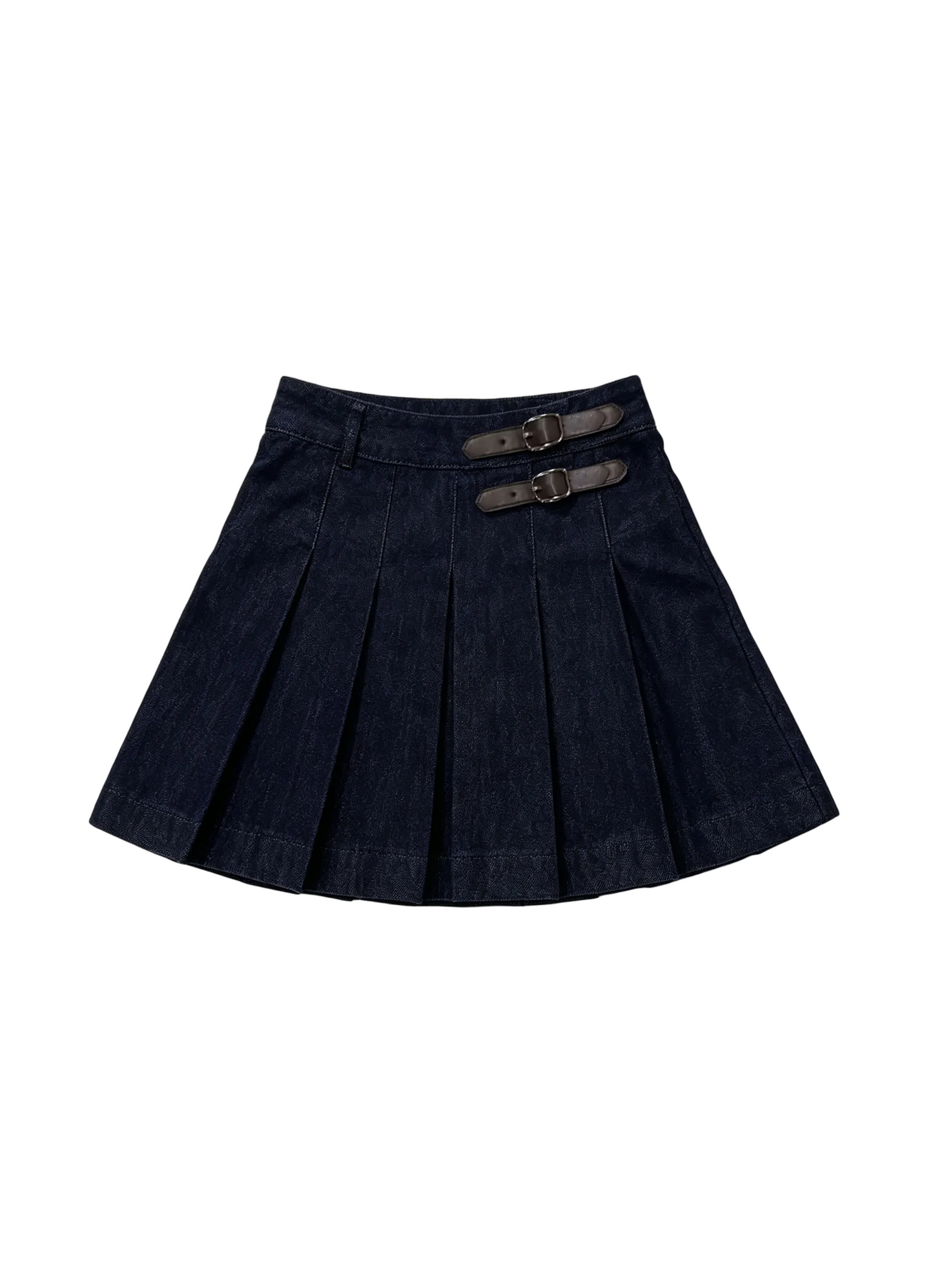 MADELEINE DARK BLUE DENIM PLEATED BUCKLE SKIRT