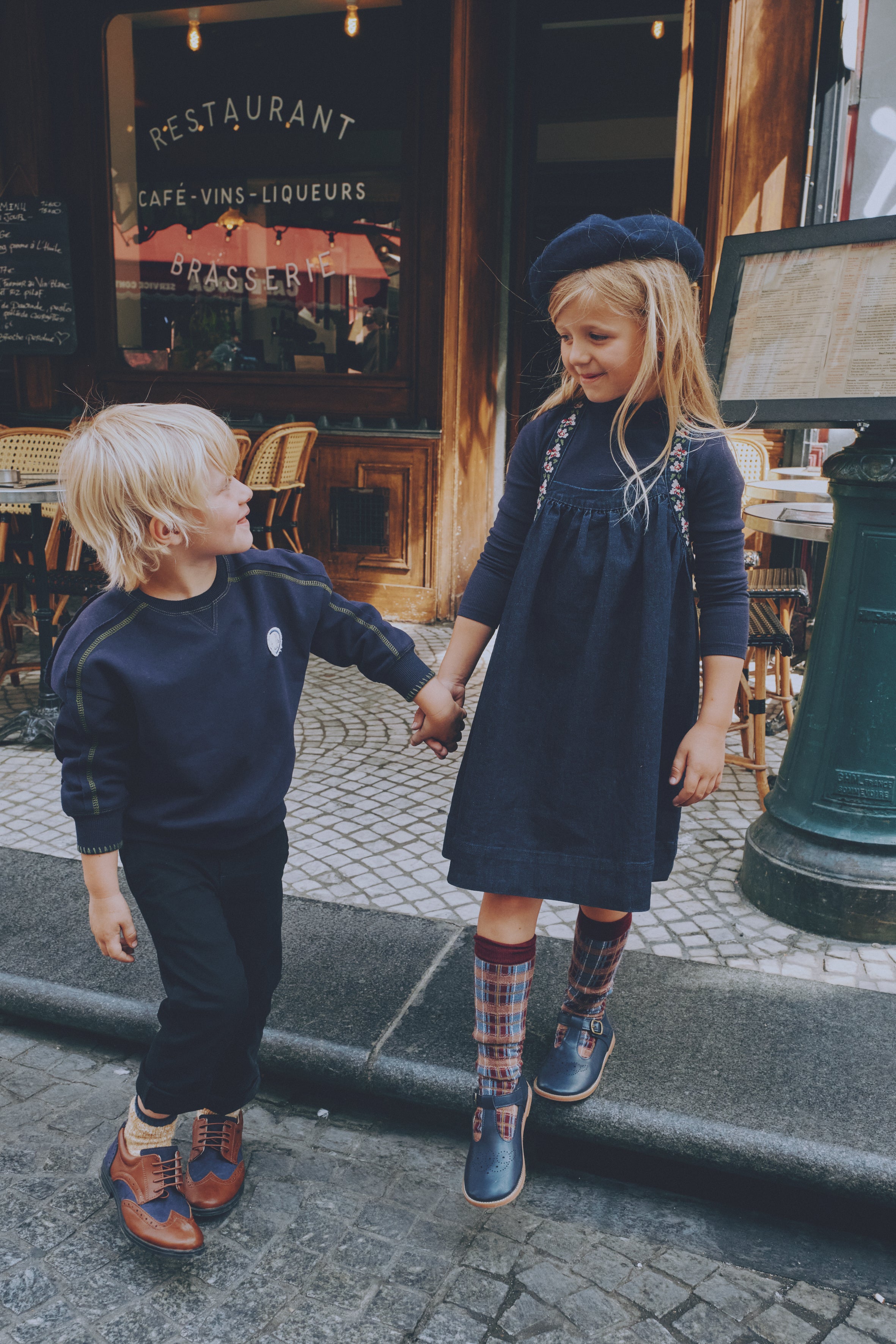 MADELEINE DARK BLUE DENIM EMBROIDERED FLORAL PINAFORE DRESS – Luibelle
