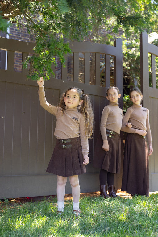 ELLE RAE BROWN CORDUROY BUCKLE SKIRT