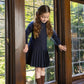 ELLE RAE NAVY VELVET DOTTED PLEAT DRESS