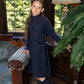ELLE RAE NAVY VELVET DOTTED PLEAT SET