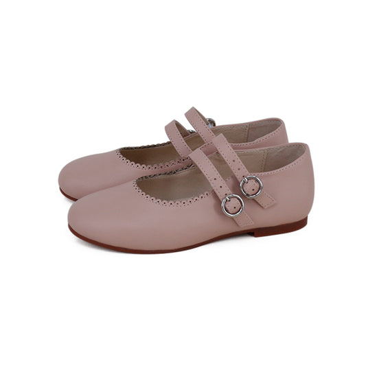CAMILLE KIDS PINK SCALLOP TRIM DOUBLE BUCKLE SHOE