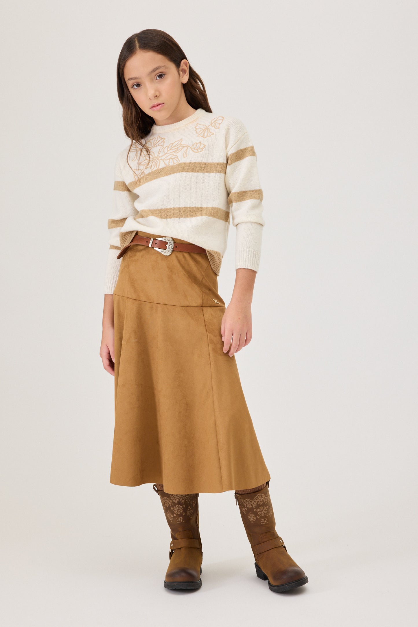 ERMANO SCERVINO BROWN SUEDE DROP WAIST SKIRT