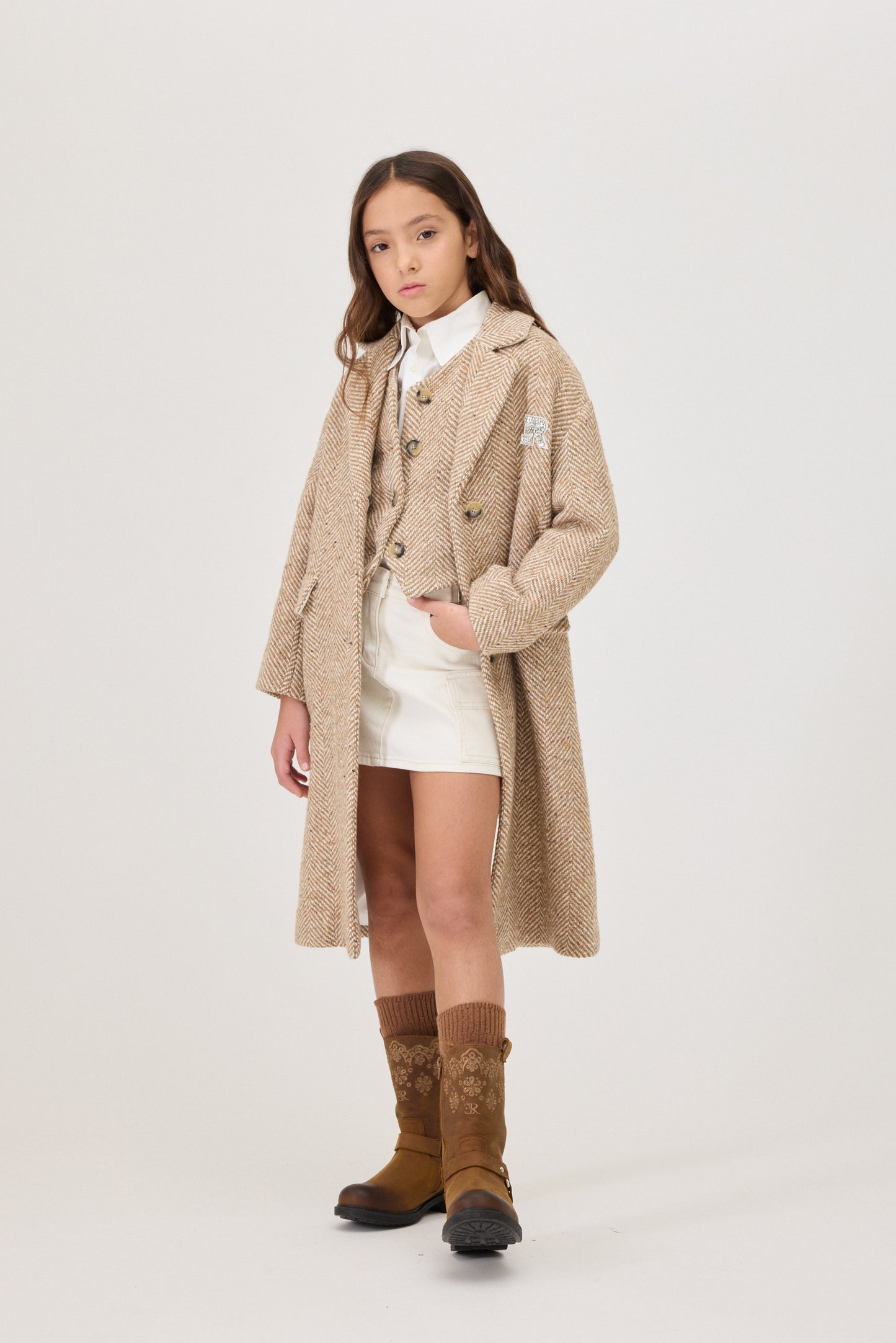 ERMANO SCERVINO BROWN CHEVRON WOOL BUTTON VEST