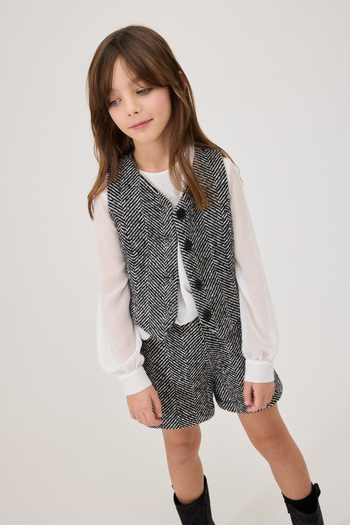 ERMANO SCERVINO BLACK CHEVRON WOOL BUTTON VEST