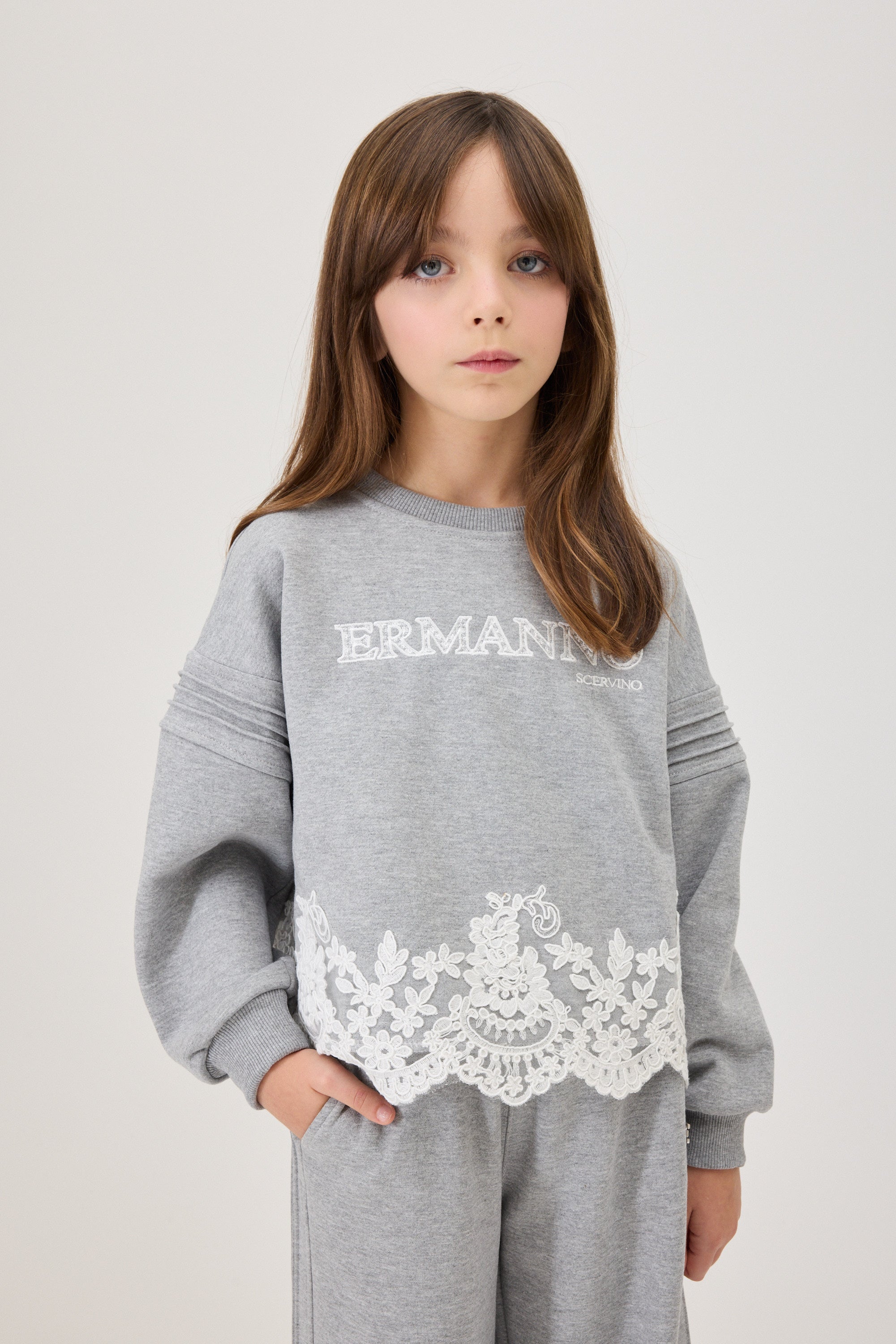 ERMANO SCERVINO HEATHER GREY LACE TRIM SWEATSHIRT – Luibelle