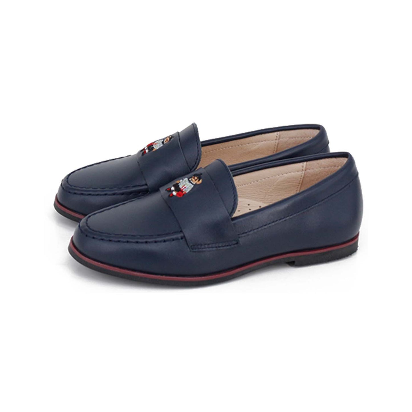 CAMILLE KIDS NAVY PLAID TRIM POLO BEAR LOAFERS