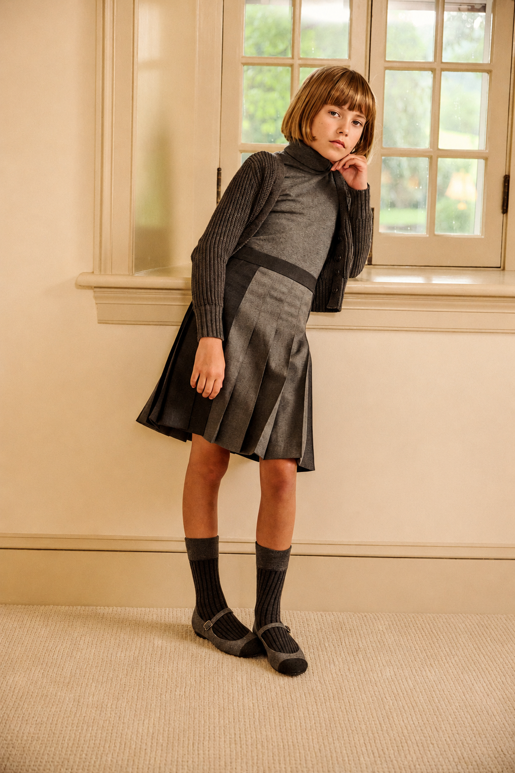 LITTLE PARNI GREY BUTTON CARDIGAN