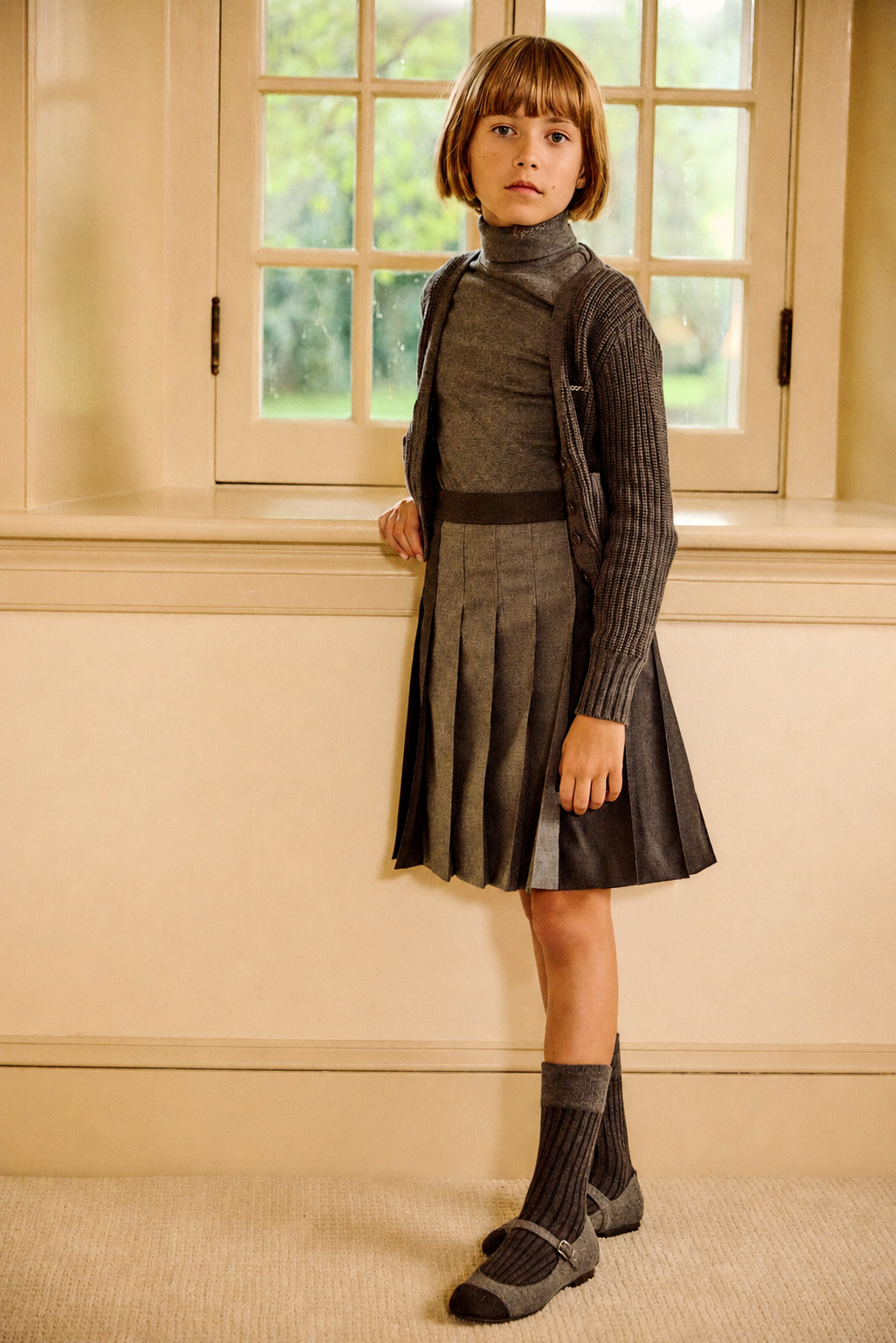 LITTLE PARNI GREY FITTED TURTLENECK