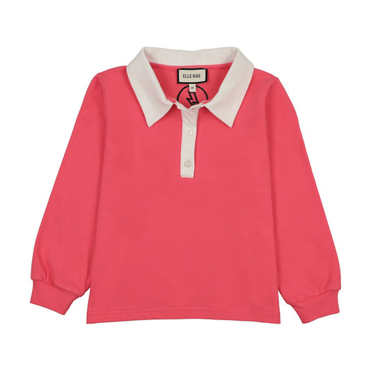 ELLE RAE HOT PINK CONTRAST COLLAR PIQUE POLO