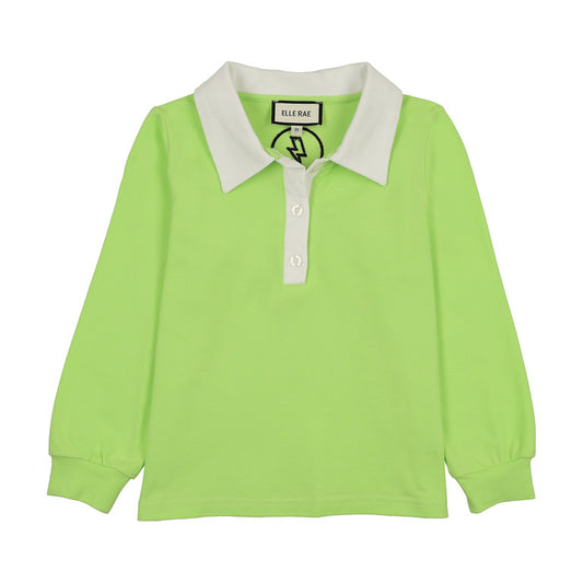 ELLE RAE LIME CONTRAST COLLAR PIQUE POLO