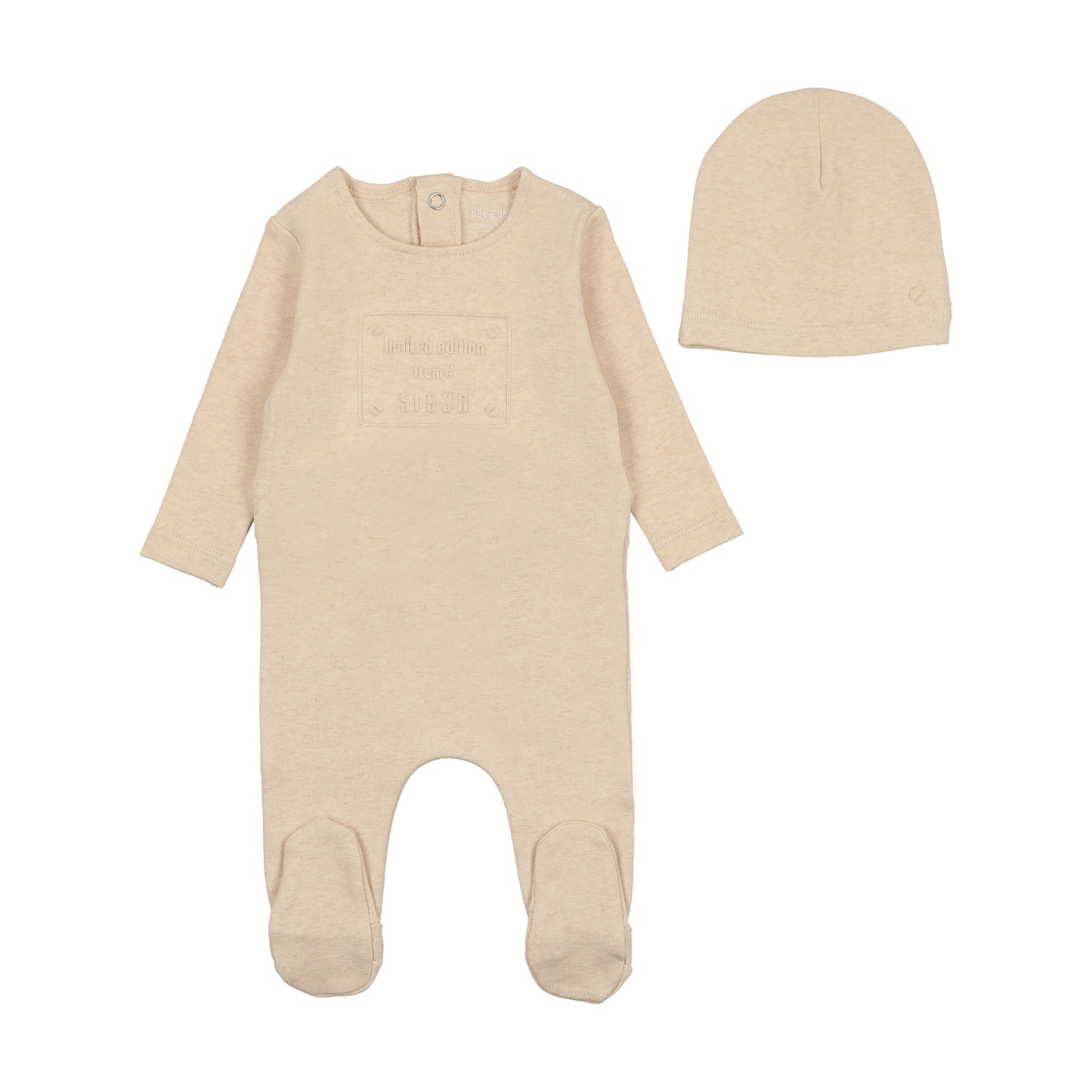 BEE & DEE BEIGE EMBOSSED FOOTIE + BEANIE