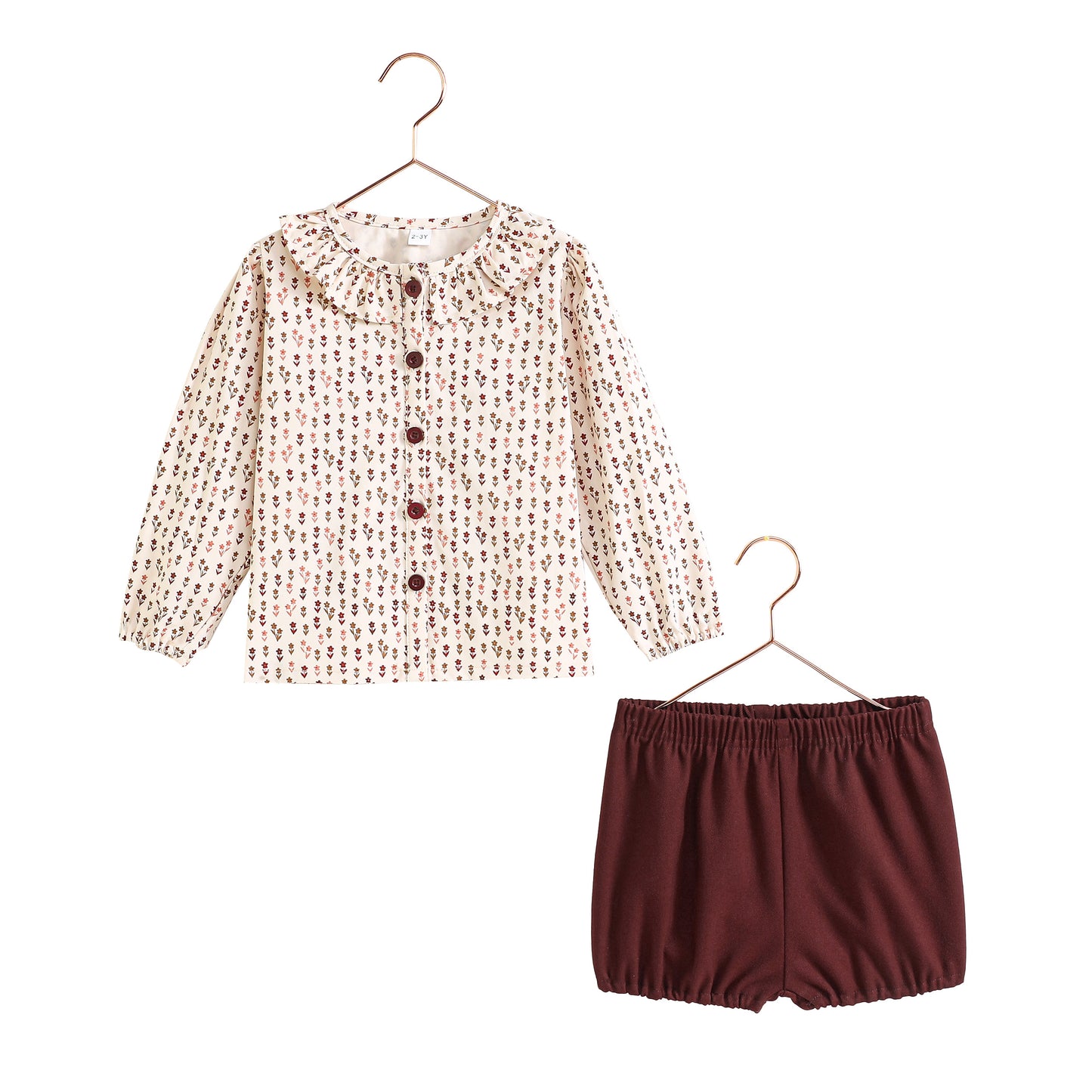 RETRO KID BURGUNDY FLORAL BLOOMER SET