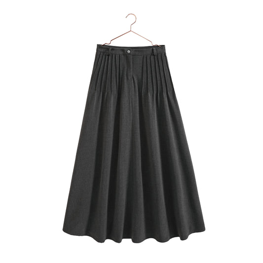 RETRO KID CHARCOAL WOOL PLEAT MAXI SKIRT