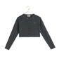 RETRO KID CHARCOAL KNIT RUFFLE TRIM CROP CARDIGAN