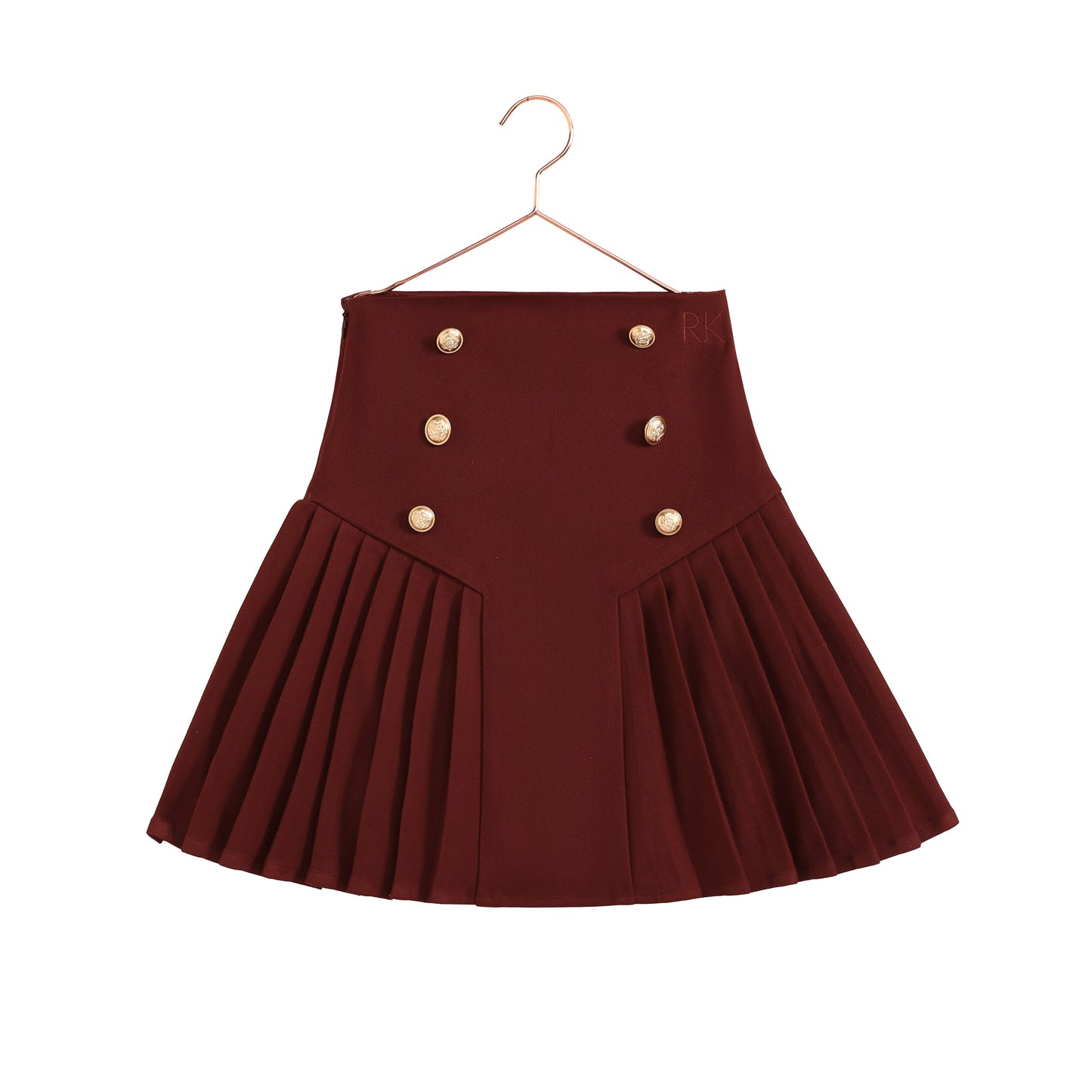 RETRO KID BURGUNDY BUTTON PLEATED SKIRT