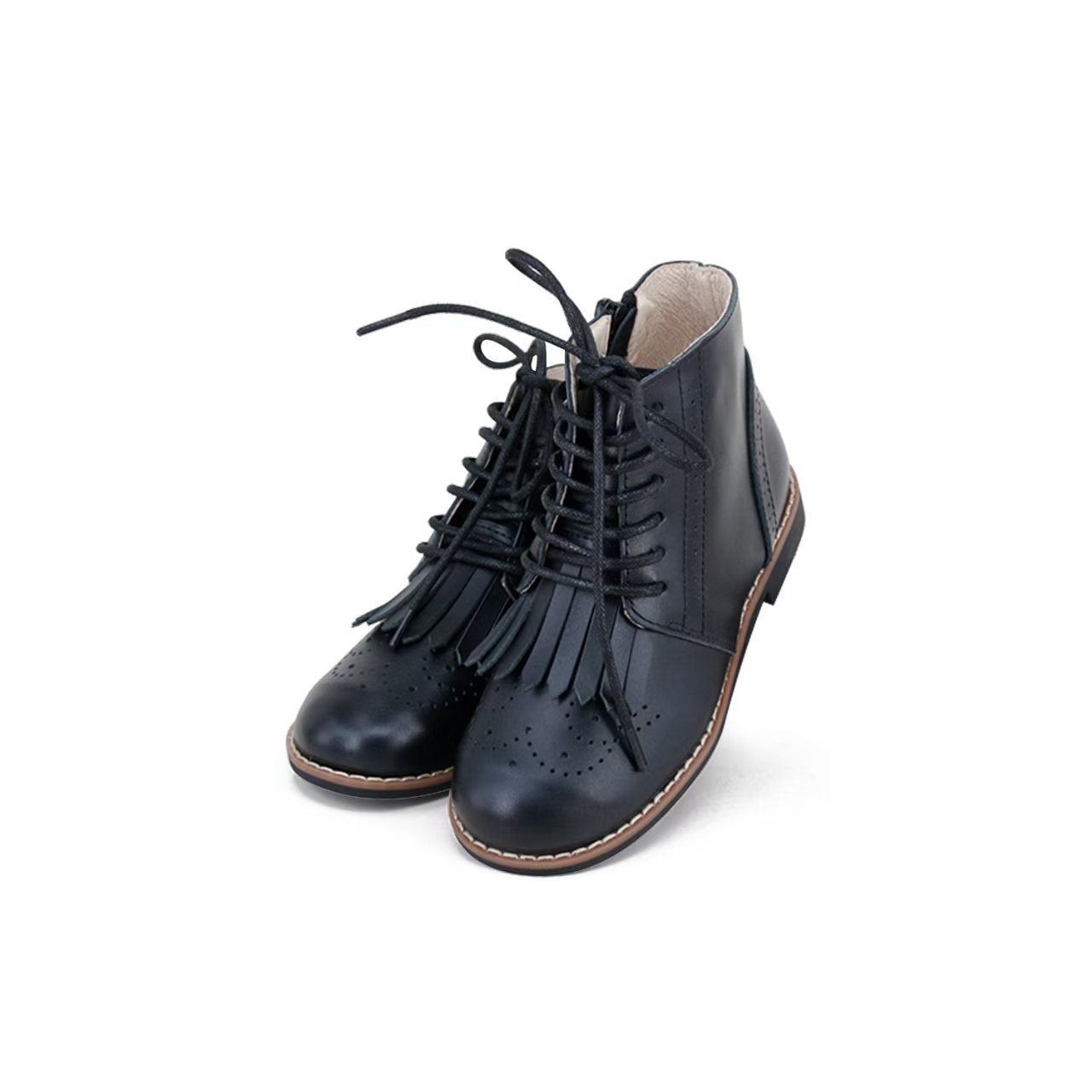 CAMILLE KIDS BLACK LEATHER FRINGE BOOTIES