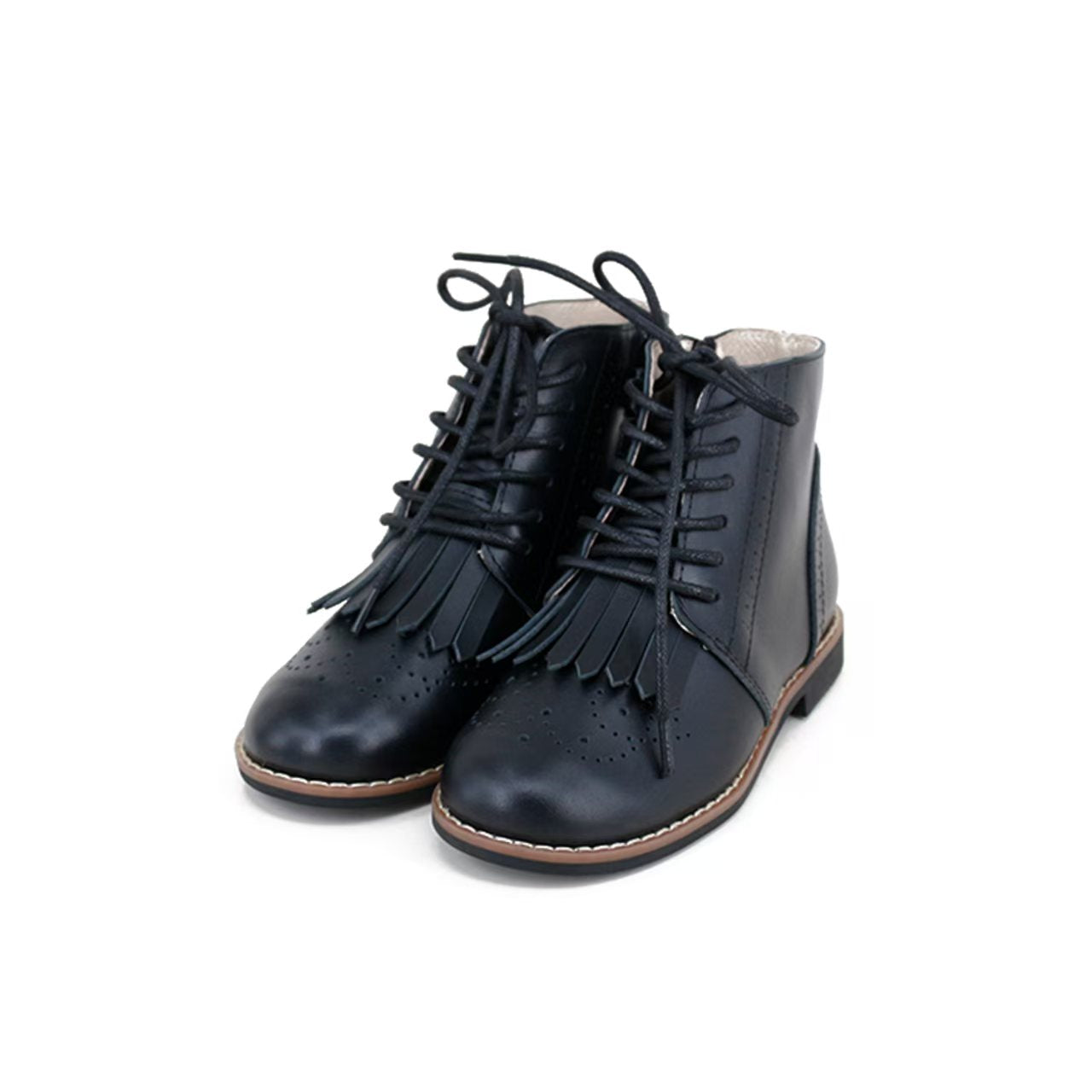 CAMILLE KIDS BLACK LEATHER FRINGE BOOTIES