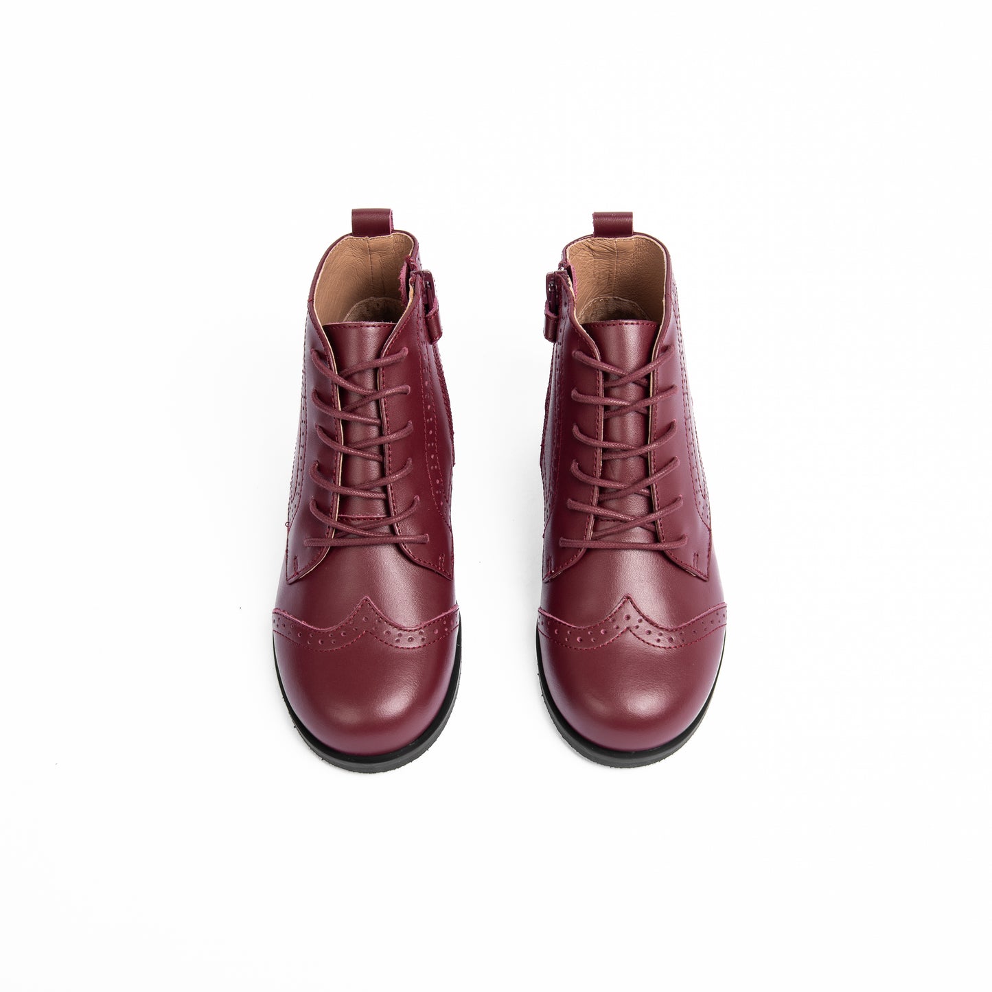 CAMILLE KIDS BURGUNDY LEATHER WING TIP BOOTIES