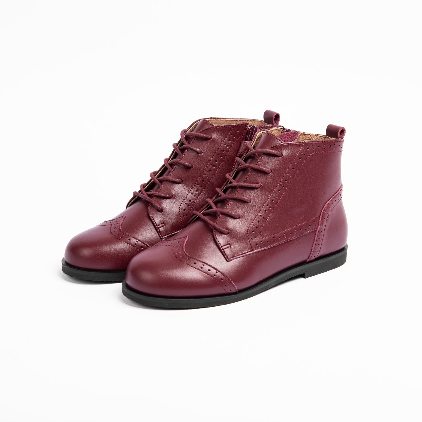 CAMILLE KIDS BURGUNDY LEATHER WING TIP BOOTIES