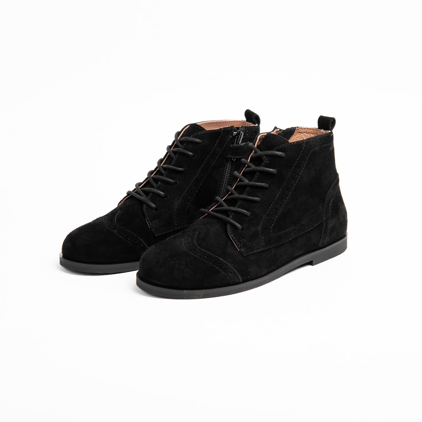 CAMILLE KIDS BLACK SUEDE WING TIP BOOTIES