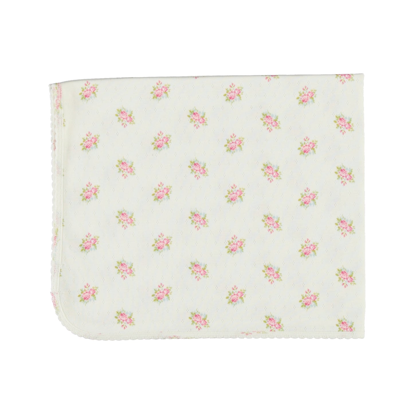 BEBE ORGANIC WHITE/PINK FLOWER BUNCH BLANKET