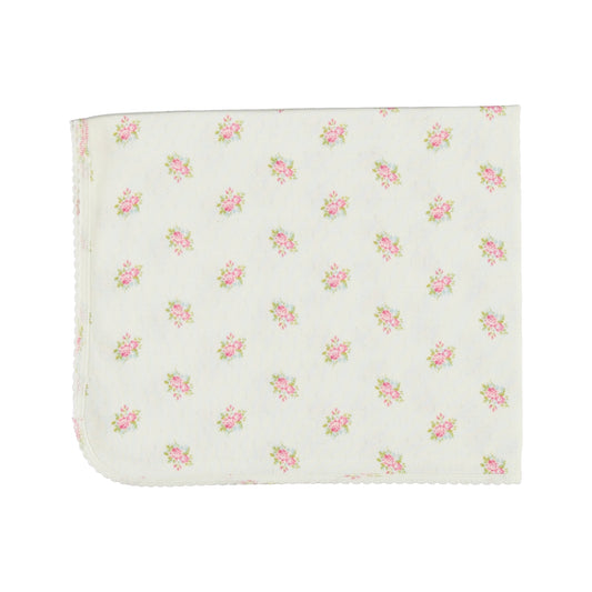 BEBE ORGANIC WHITE/PINK FLOWER BUNCH BLANKET