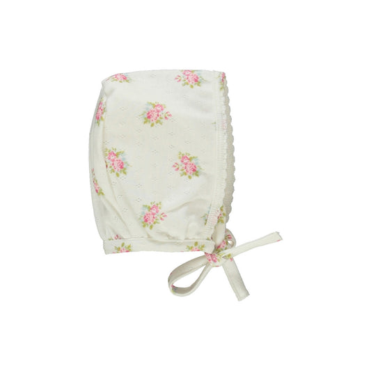 BEBE ORGANIC WHITE/PINK FLOWER BUNCH  BONNET