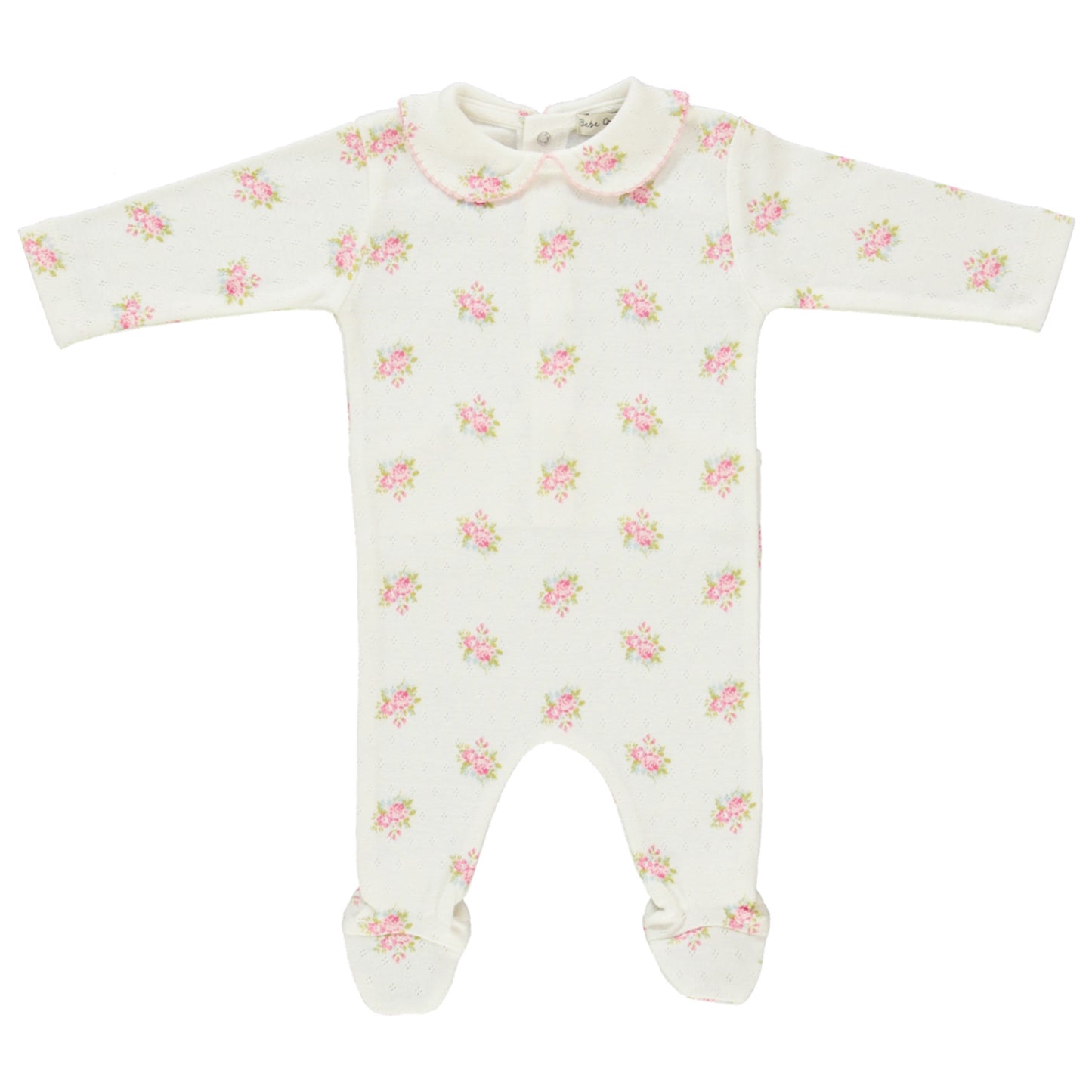 BEBE ORGANIC WHITE/PINK FLOWER BUNCH FOOTIE