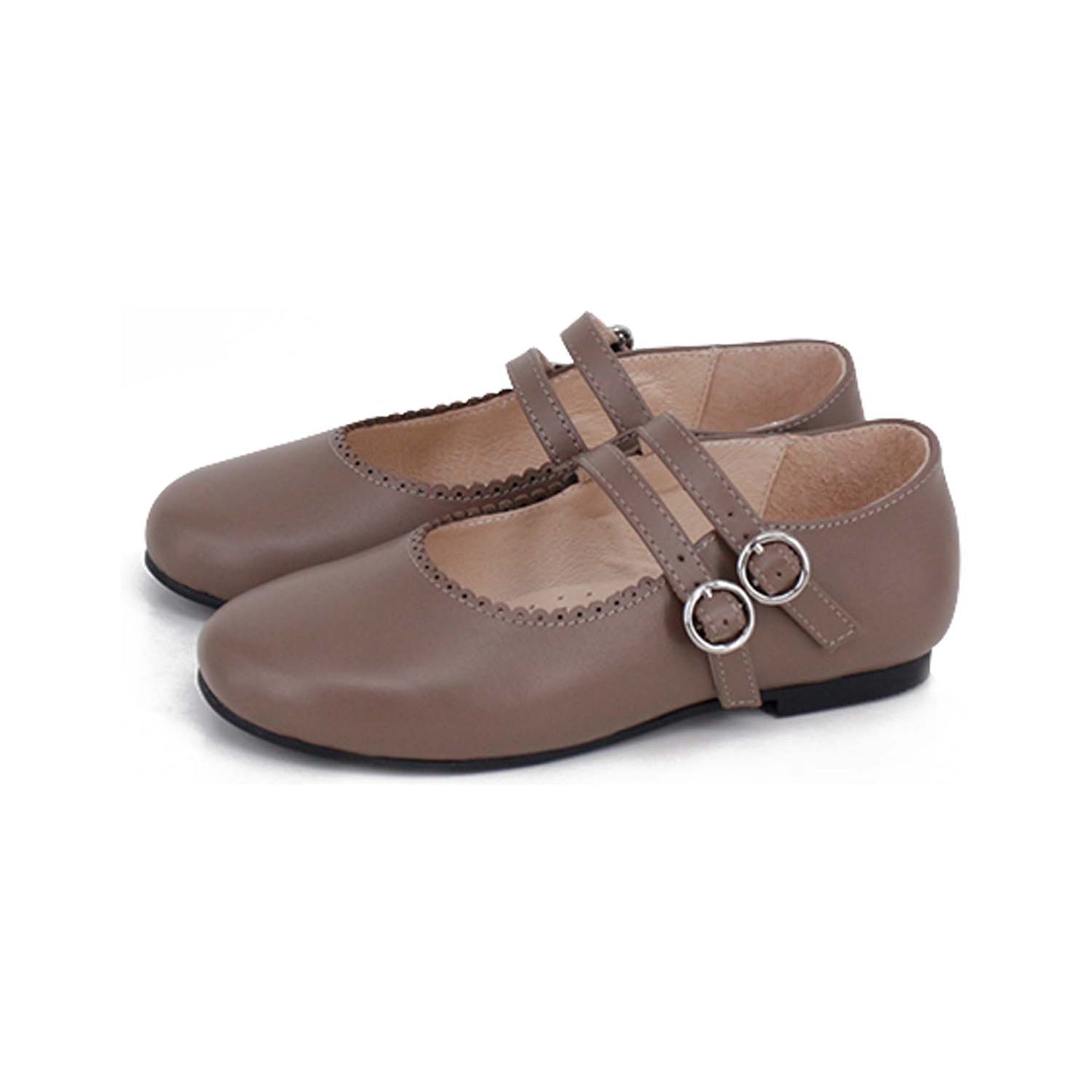 CAMILLE KIDS CHOCOLATE BROWN SCALLOP TRIM DOUBLE BUCKLE SHOE
