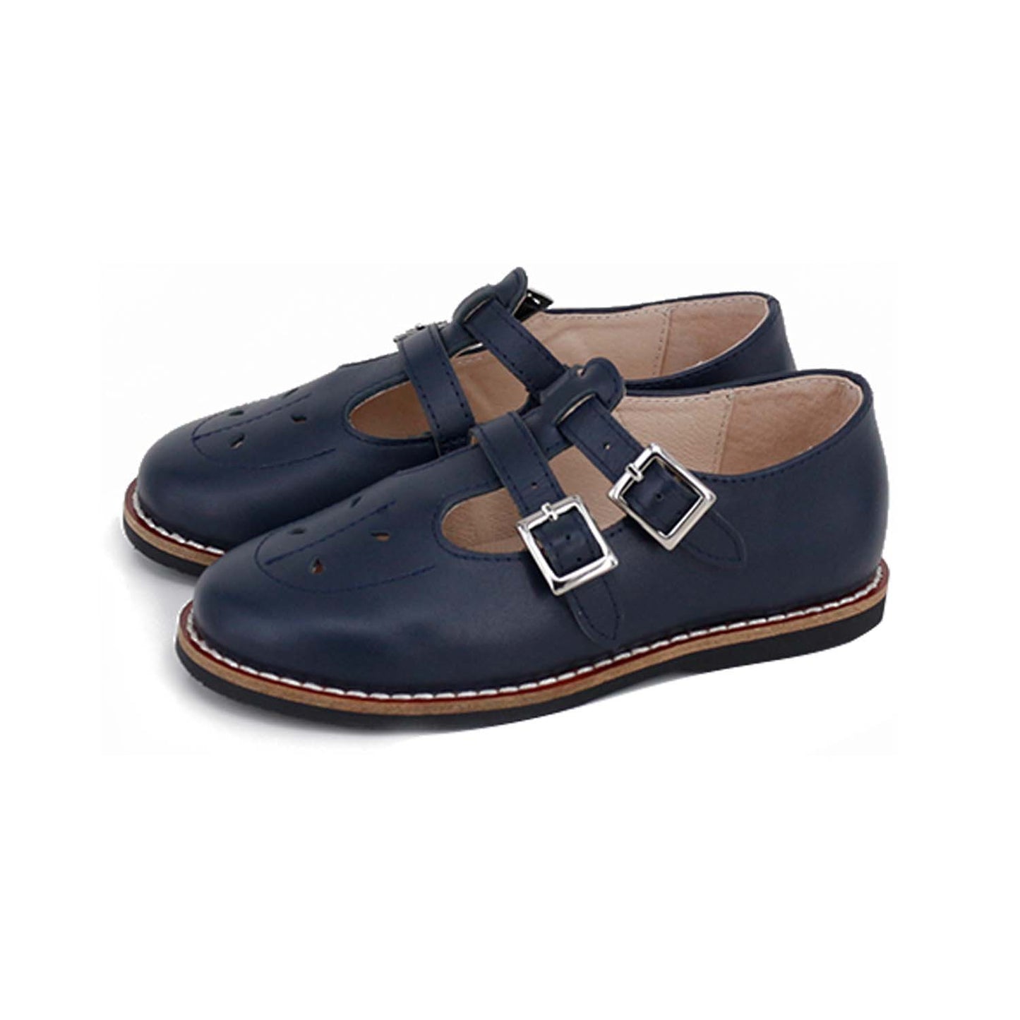 CAMILLE KIDS NAVY DOUBLE BUCKLE T-STRAP SHOE
