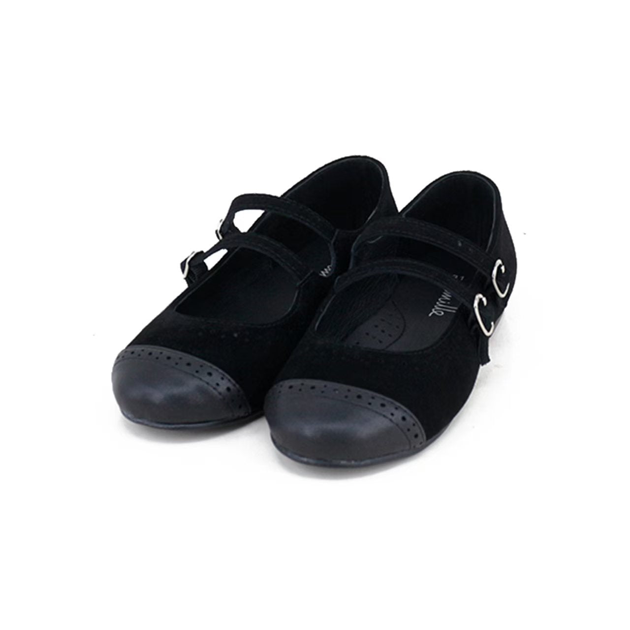 CAMILLE KIDS BLACK SUEDE DOUBLE BUCKLE SHOE