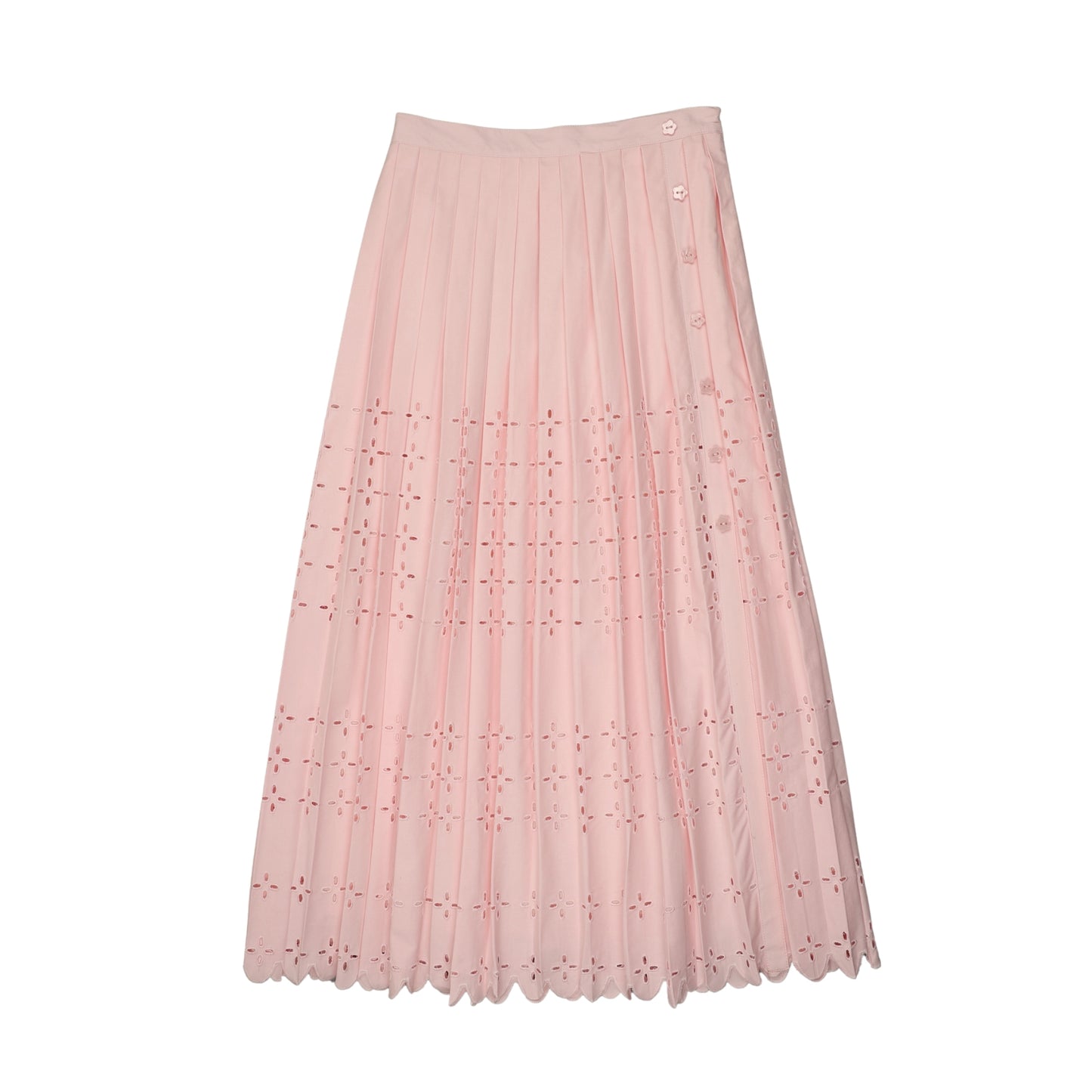 URBAN EDGE PINK EYELET PLEATED MIDI SKIRT [FINAL SALE]