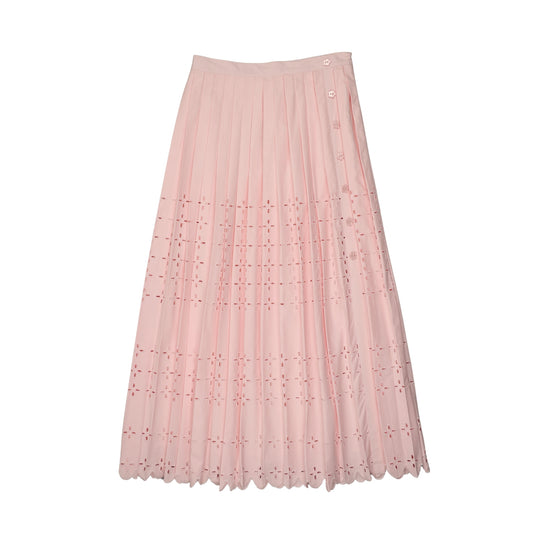 URBAN EDGE PINK EYELET PLEATED MIDI SKIRT