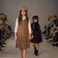 MODE AVANT CAMEL PLAID DROP WAIST PLEATED WOOL JUMPER
