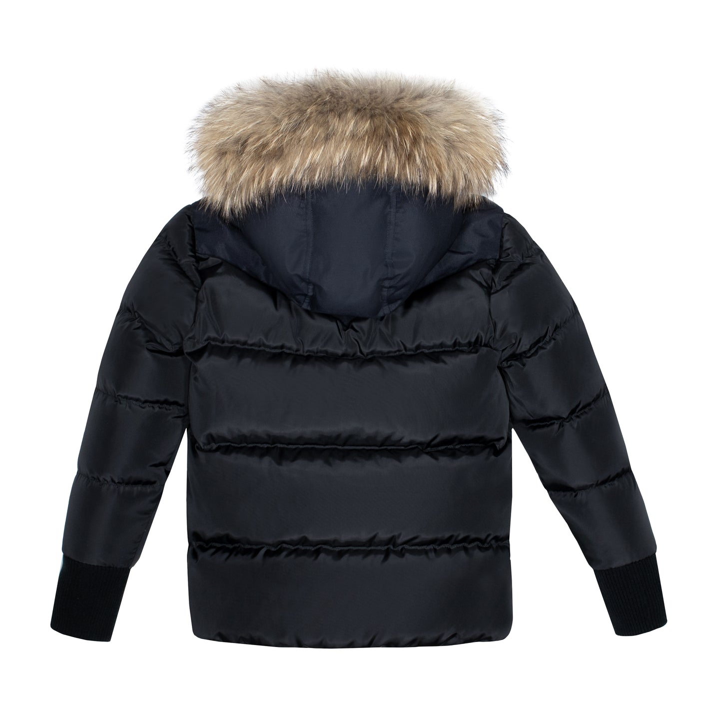 ELLABEE BLACK/BLUE ZIPPER FUR TRIM COAT