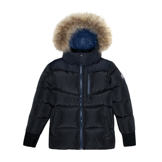 ELLABEE BLACK/BLUE ZIPPER FUR TRIM COAT