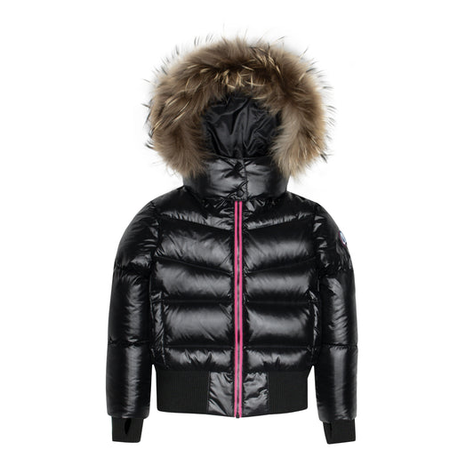 ELLABEE BLACK/PINK ZIPPER FUR TRIM COAT