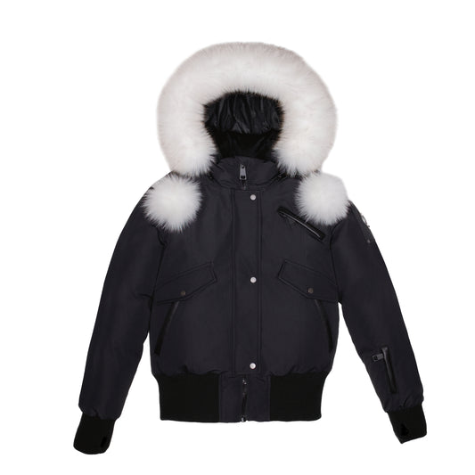 ELLABEE BLACK/WHITE FUR TRIM POM POM COAT