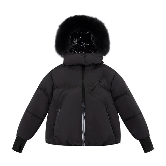 ELLABEE BLACK/BLACK FUR TRIM PUFFER COAT